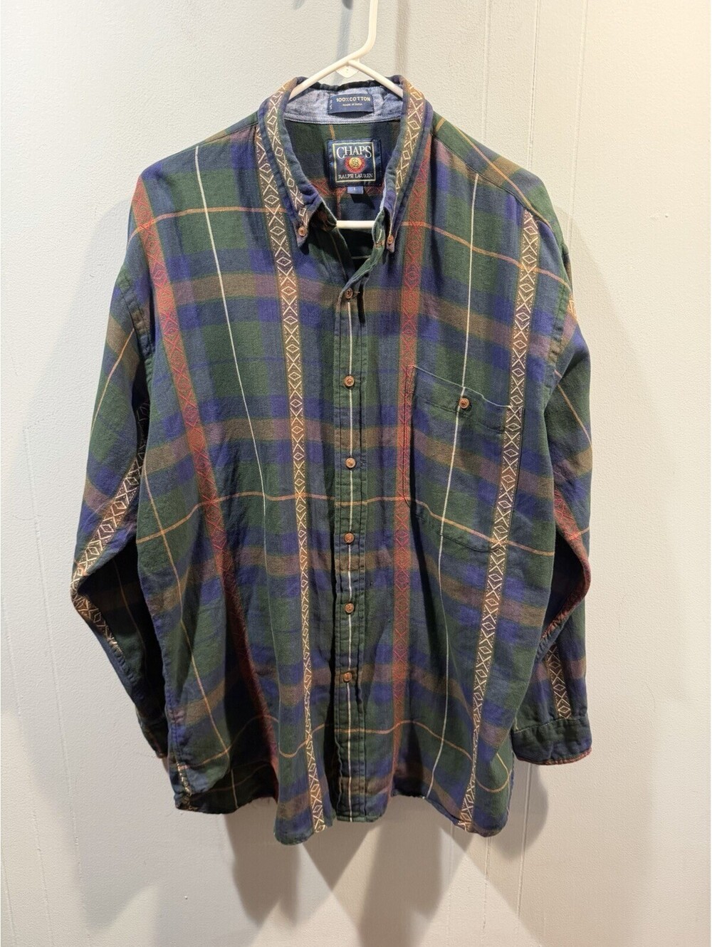 Mens Vintage Chaps Ralph Lauren Size Large Plaid Flannel Shirt Multicolor